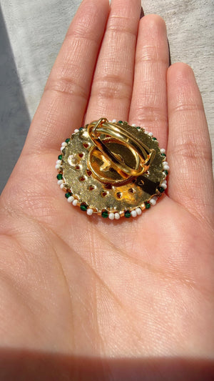 Jadau Pachi Kundan Ruby green finger ring /Bridal Kundan Moissanite diamond Ring/Adjustable Ring/Diamond Ring /Indian Wedding jewelry/