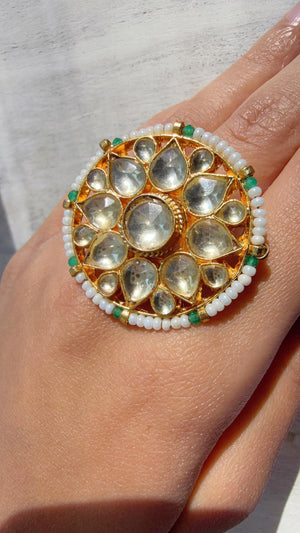 Jadau Pachi Kundan finger ring /Bridal Kundan Moissanite diamond Ring/Adjustable Ring/Diamond Ring /Indian Wedding jewelry/