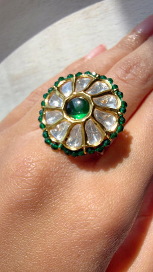 Jadau Pachi Kundan green finger ring /Bridal Kundan Moissanite diamond Ring/Adjustable Ring/Diamond Ring /Indian Wedding jewelry/