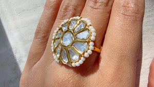 Jadau Pachi Kundan Gold finger ring /Bridal Kundan Moissanite diamond Ring/Adjustable Ring/Diamond Ring /Indian Wedding jewelry/