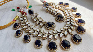 Blue Bridal Necklace Set | Moissanite Polki Kundan Necklace | Indian Wedding Jewelry | Statement Necklace