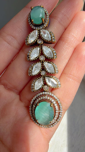 Mint Bridal Necklace Set | Moissanite Polki Kundan Necklace | Indian Wedding Jewelry | Statement Necklace