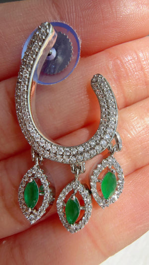 Emerald Green Moissanite CZ hasli Necklace Set | Silver Tone Indian Bridal Jewelry | Statement Wedding Collar Necklace