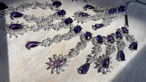CZ Statement Purple Necklace Set | Silver Tone Indian Bridal Jewelry | Wedding & Reception Necklace
