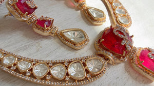 Classical Modern Kundan Ruby Hasli Necklace Set | Indian Bridal Hasli | Statement Wedding Jewelry - Niyati