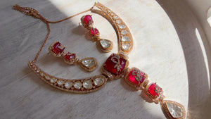 Classical Modern Kundan Ruby Hasli Necklace Set | Indian Bridal Hasli | Statement Wedding Jewelry - Niyati