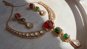 Classical Modern Kundan Ruby Green Hasli Necklace Set | Indian Bridal Hasli | Statement Wedding Jewelry - Niyati
