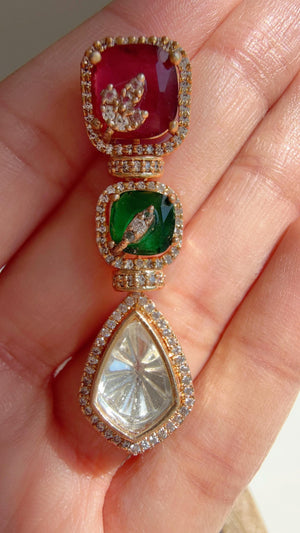 Classical Modern Kundan Ruby Green Hasli Necklace Set | Indian Bridal Hasli | Statement Wedding Jewelry - Niyati