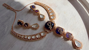 Classical Modern Kundan Blue Purple Hasli Necklace Set | Indian Bridal Hasli | Statement Wedding Jewelry - Niyati