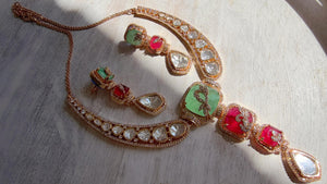 Classical Modern Kundan Mint Ruby Hasli Necklace Set | Indian Bridal Hasli | Statement Wedding Jewelry - Niyati