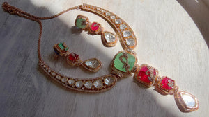 Classical Modern Kundan Mint Ruby Hasli Necklace Set | Indian Bridal Hasli | Statement Wedding Jewelry - Niyati