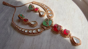 Classical Modern Kundan Mint Ruby Hasli Necklace Set | Indian Bridal Hasli | Statement Wedding Jewelry - Niyati