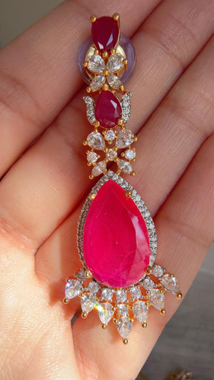 Ruby 2 Layer Two-Tone CZ Diamond Necklace Set | Double Strand Bridal Necklace with Matching Earrings - Bella