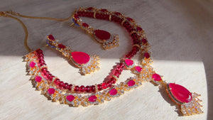 Ruby 2 Layer Two-Tone CZ Diamond Necklace Set | Double Strand Bridal Necklace with Matching Earrings - Bella