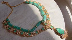 Mint 2 Layer Two-Tone CZ Diamond Necklace Set | Double Strand Bridal Necklace with Matching Earrings - Bella