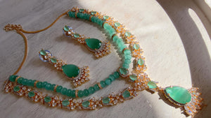Mint 2 Layer Two-Tone CZ Diamond Necklace Set | Double Strand Bridal Necklace with Matching Earrings - Bella