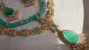 Mint 2 Layer Two-Tone CZ Diamond Necklace Set | Double Strand Bridal Necklace with Matching Earrings - Bella