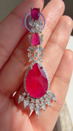 Ruby Rhodium 2 Layer CZ Diamond Necklace Set | Double Strand Bridal Necklace with Matching Earrings - Bella