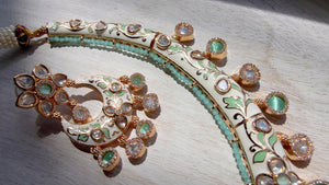 Mint kundan Polki Choker Necklace Set Indian Bridal Wedding Jewelry / diamond Hasli /Indian Wedding jewelry
