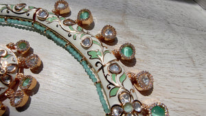 Mint kundan Polki Choker Necklace Set Indian Bridal Wedding Jewelry / diamond Hasli /Indian Wedding jewelry