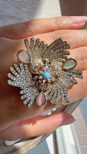 Mint Pink Cocktail ring/Bridal Kundan diamond Ring/Adjustable Ring/Diamond Kundan Ring /Indian Wedding jewelry/