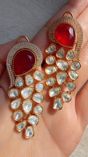 Sabyasachi-Inspired Moissanite kundan Ruby danglers Earrings/Elegant Statement Jewelry/Moissanite Earrings/Bridal Diamond