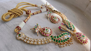 Pachi Kundan Bridal peacock Necklace Set | Moissanite Polki Kundan Necklace | Indian Wedding Jewelry | Statement Necklace