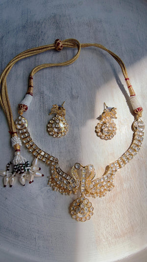 Pachi Kundan Bridal peacock Necklace Set | Moissanite Polki Kundan Necklace | Indian Wedding Jewelry | Statement Necklace