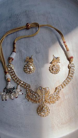 Pachi Kundan Bridal peacock Necklace Set | Moissanite Polki Kundan Necklace | Indian Wedding Jewelry | Statement Necklace