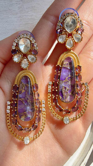 Kiran Sabyasachi-Inspired Moissanite Purple Earrings/Elegant Statement Jewelry/ Moissanite Multi Earrings/Bridal Diamond earrings