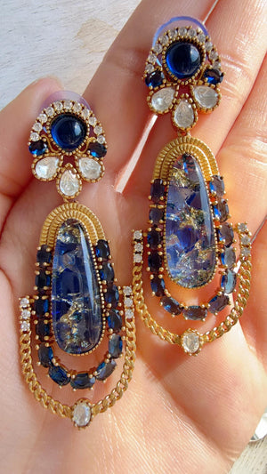 Kiran Sabyasachi-Inspired Moissanite Navy Blue Earrings/Elegant Statement Jewelry/ Moissanite Multi Earrings/Bridal Diamond earrings