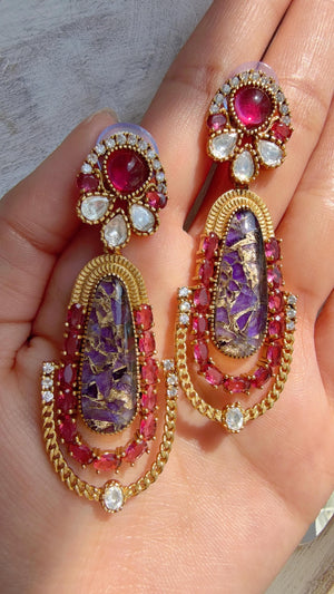 Kiran Sabyasachi-Inspired Moissanite Ruby Purple Earrings/Elegant Statement Jewelry/Moissanite Multi Earrings/Bridal Diamond earrings