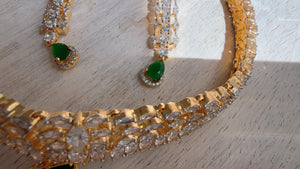 2 tone Emerald green diamond choker/Indian jewelry/Bridal choker/ bridal diamond choker/green necklace choker