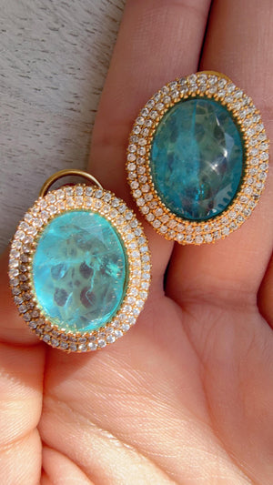 Firoza Precious Doublet Stud Earrings | Moissanite Diamond Kundan Statement Studs - Aditi