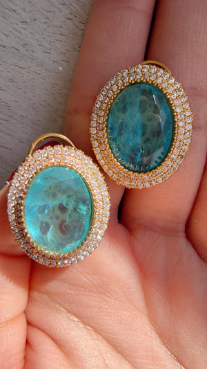 Firoza Precious Doublet Stud Earrings | Moissanite Diamond Kundan Statement Studs - Aditi