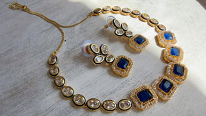 Polki Kundan Blue Necklace Set with Earrings | Indian Bridal Wedding Necklace | Traditional Polki Necklace - Mehak