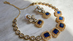 Polki Kundan Blue Necklace Set with Earrings | Indian Bridal Wedding Necklace | Traditional Polki Necklace - Mehak