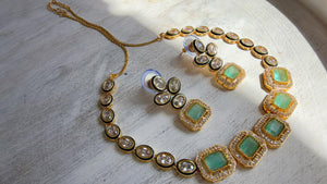 Polki Kundan Mint Necklace Set with Earrings | Indian Bridal Wedding Necklace | Traditional Polki Necklace - Mehak