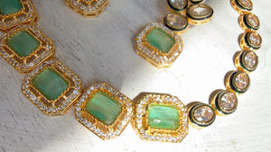 Polki Kundan Mint Necklace Set with Earrings | Indian Bridal Wedding Necklace | Traditional Polki Necklace - Mehak