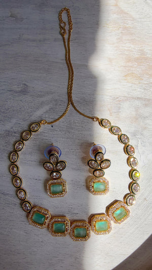 Polki Kundan Mint Necklace Set with Earrings | Indian Bridal Wedding Necklace | Traditional Polki Necklace - Mehak