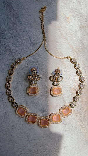 Polki Kundan Pink Necklace Set with Earrings | Indian Bridal Wedding Necklace | Traditional Polki Necklace - Mehak