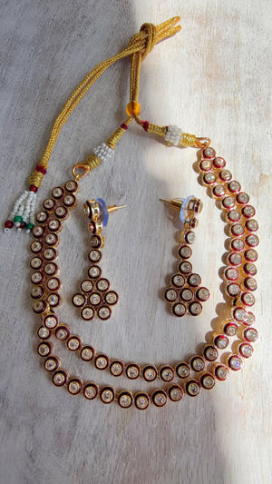 Polki Kundan Meena work Ruby Necklace Set with Earrings | Indian Bridal Wedding Necklace | Traditional Polki Necklace - Mehak