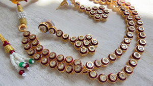 Polki Kundan Meena work Ruby Necklace Set with Earrings | Indian Bridal Wedding Necklace | Traditional Polki Necklace - Mehak