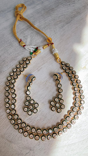 Polki Kundan Meena work Emerald Necklace Set with Earrings | Indian Bridal Wedding Necklace | Traditional Polki Necklace - Mehak