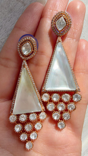 Geometric Pyramid Diamond Earrings /American Diamond chandbali Earrings/Statement Danglers/Bridal Chandelier Earrings/