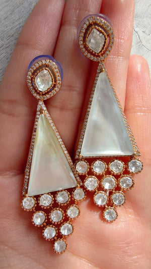 Geometric Pyramid Diamond Earrings /American Diamond chandbali Earrings/Statement Danglers/Bridal Chandelier Earrings/