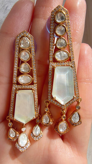 Moissanite Kundan Dangler Earrings /American Diamond Doublet Earrings/Statement Danglers/Bridal Chandelier Earrings/Navi