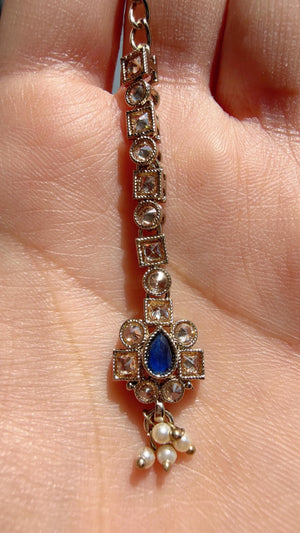Petite look Antique Polki Kundan blue Necklace Set with stud Earrings and Tikka | Indian Jewelry | Bridal Jewelry Kaur