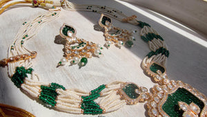 Emerald Green Kundan Rani Haar Necklace Set | Kundan Diamond Long Necklace | Indian Bridal Jewelry | Indian Wedding Necklace - Mary
