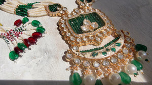 Emerald Green Kundan Rani Haar Necklace Set | Kundan Diamond Long Necklace | Indian Bridal Jewelry | Indian Wedding Necklace - Mary